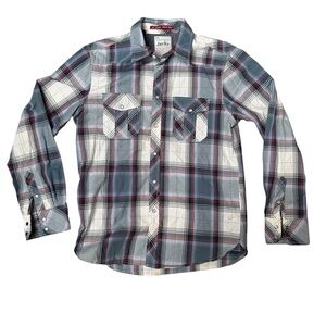 JACHS Shirt Men's Size XL Long Sleeve Blue Red Plaid Button Down Casual Preowned